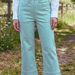 MAYFLOWER Basic Stretch : Pantacourt femme Bleu Ciel Lagon en coton extensible 48