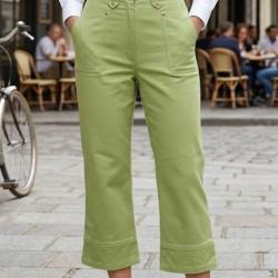 MAYFLOWER Basic Stretch Pantacourt femme Vert Pomme en coton extensible pour un &eacute;t&eacute; vitamin&eacute;