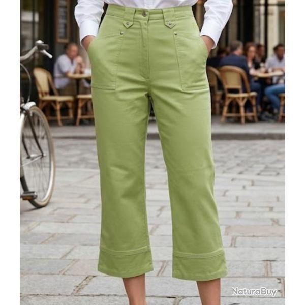MAYFLOWER Basic Stretch Pantacourt femme Vert Pomme en coton extensible pour un �t� vitamin�
