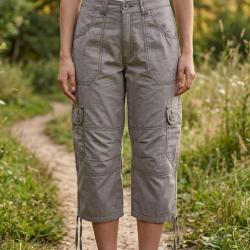 AXXANO AE1161G Pantacourt femme en pur coton gris pour un confort naturel
