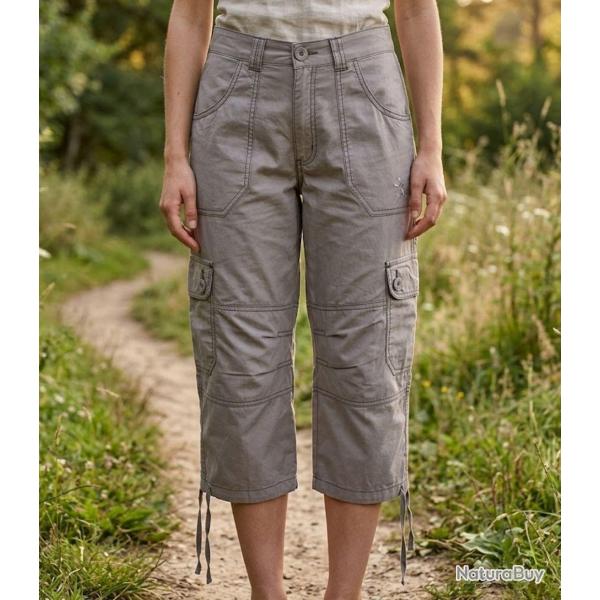 AXXANO AE1161G Pantacourt femme en pur coton gris pour un confort naturel