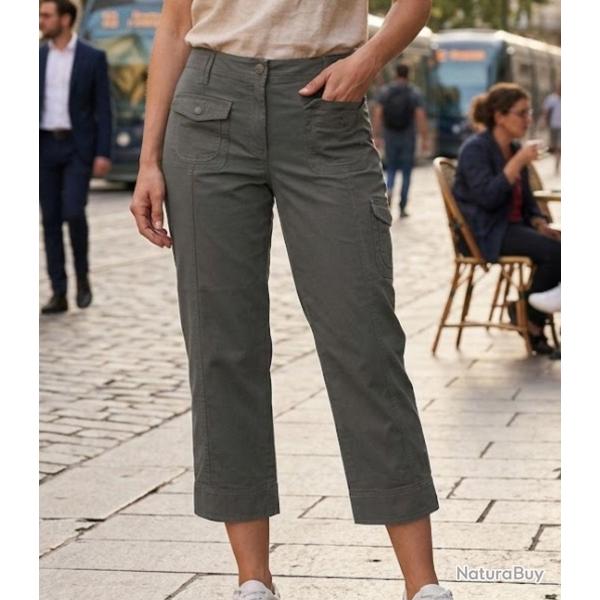 AXXANO AH1163G Pantacourt femme stretch gris en coton pour un confort quotidien