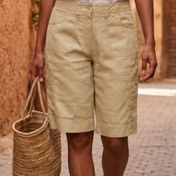 MAYFLOWER BELLAB Bermuda en lin et coton Beige la touche de chic naturel