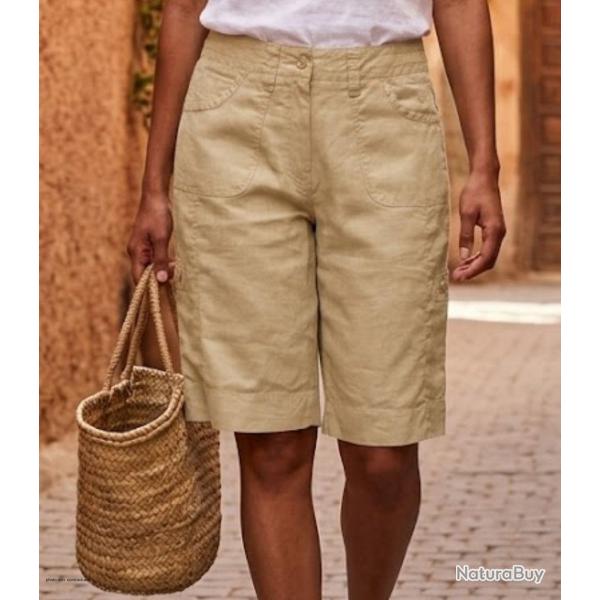 MAYFLOWER BELLAB Bermuda en lin et coton Beige la touche de chic naturel