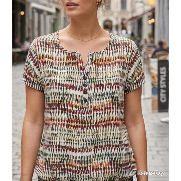 Mayflower CORALIE1 Tunique en viscose imprim�e vert beige jaune pour un confort fluide et color�