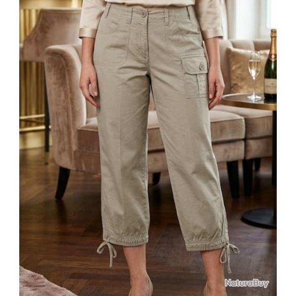 MAYFLOWER ECLAT1B - Pantacourt beige 100% coton : l�g�ret� et confort naturel 44