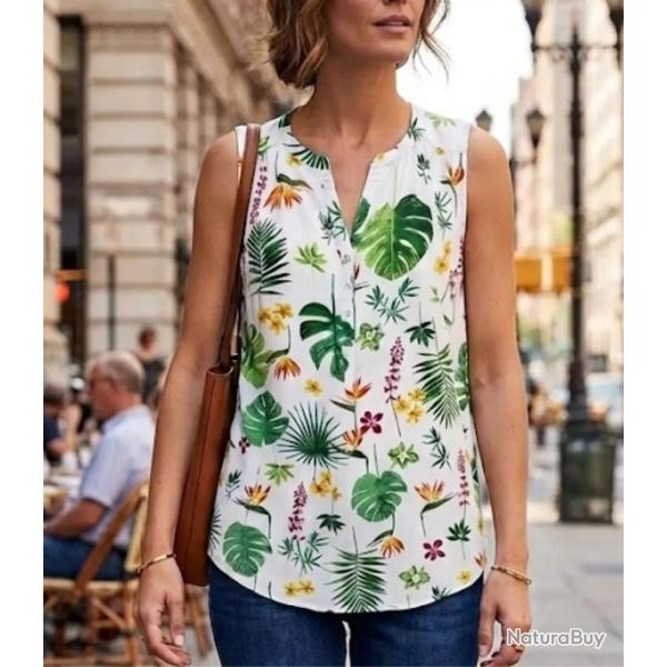 Mayflower LE1801 D�bardeur sans manches en viscose imprim� jungle pour une fra�cheur d �t� absolue