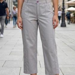 MAYFLOWER SE1094R Pantacourt gris perle 100 coton avec surpiq&ucirc;res rose vif