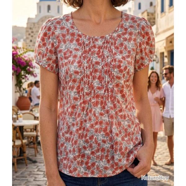 MAYFLOWER VELVI1 Chemisier pliss� fleuri � manches courtes fluide et �l�gant