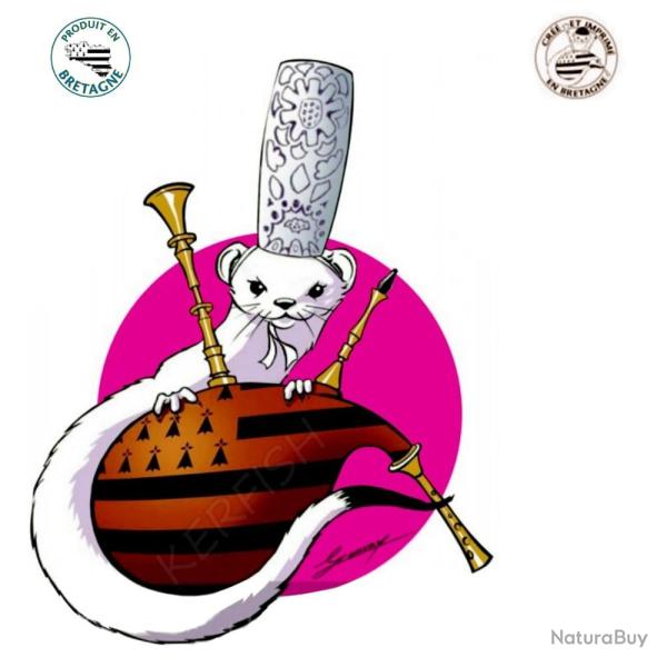 AUTOCOLLANT HERMINE TATA A LA COIFFE BIGOUDENE ROSE