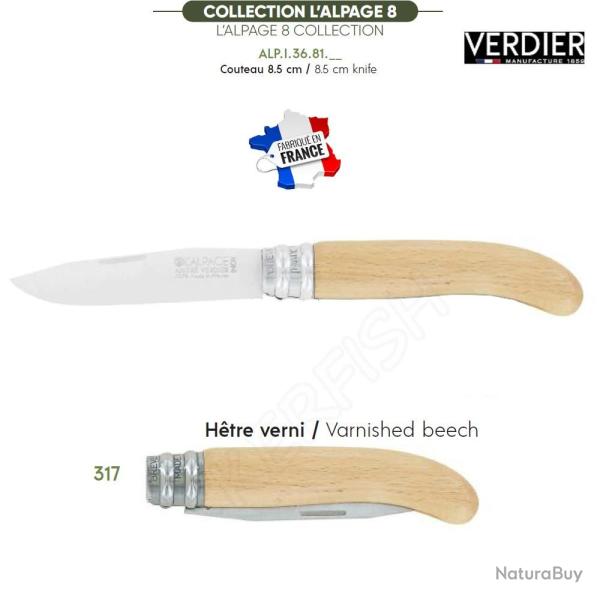 COUTEAU ALPAGE INOX 8.5 cm Manche h�tre ANDR� VERDIER
