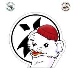 AUTOCOLLANT HERMINE CLIN D'OEIL BONNET ROUGE 9.8 x 9.8 cm