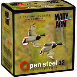 BOITE DE 25 CARTOUCHES MARY ARM OPEN STEEL 32 DISPERSANTE ACIER - CALIBRE 12/70 - BJ - 32G