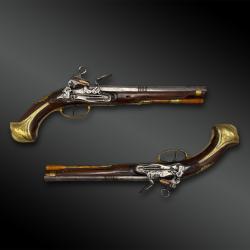 PAIRE DE PISTOLETS &Agrave; SILEX MARQU&Eacute;S RIPOLL AUX BASSINETS - Espagne - XVIII&egrave;me si&egrave;cle