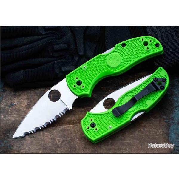 Couteau Spyderco Native 5 Salt Lame Acier LC200N Serr Manche FRN Green Lockback USA SC41SGR5