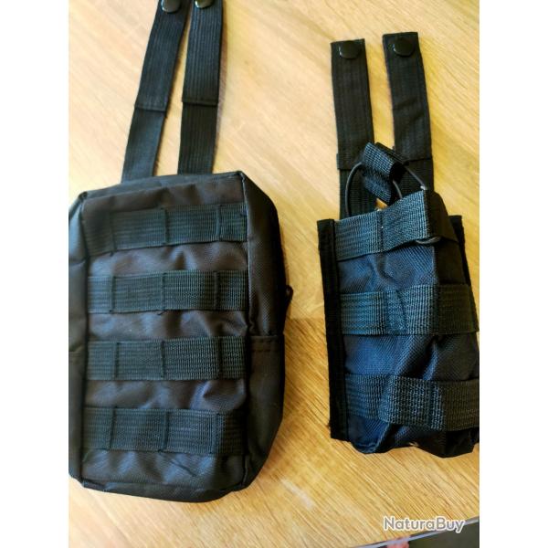 Porte accessoires molle pour GPB de couleur noire comprenant sacoche et porte radio/ ou mob