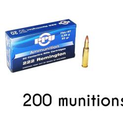 MUNITIONS PARTIZAN CALIBRE 222 REM FMJ 55GR - 3.56G x200 