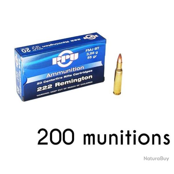 MUNITIONS PARTIZAN CALIBRE 222 REM FMJ 55GR - 3.6G x200 