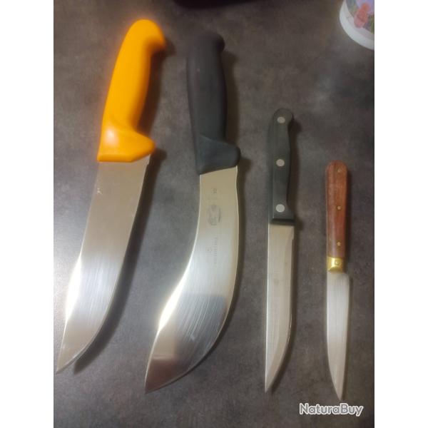 2 victor inox  un couteau de boucher swibo 16 CMS un couteau a d�pouiller 15 CMS manche fibrox