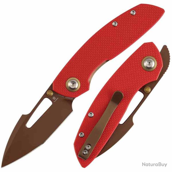Couteau Tenable Link Red Lame Harpoon Acier 14C28N Rose Gold Manche G10 Liner Lock B1068A3
