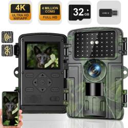 Camera Chasse Full HD WiFi 4K 60MP Vision Nocturne Angle 120&deg; Lecteur Carte SD 32 Go &Eacute;tanche IP66