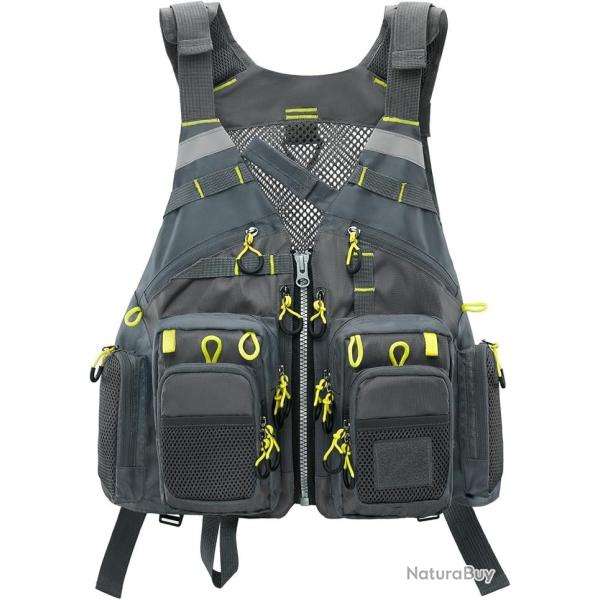 Gilet de P�che Ultra L�ger Taille Unique Bandes R�fl�chissantes R�glable Plusieurs Poches
