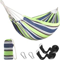 Hamac d'Ext&eacute;rieur avec Tige en Bois Courb&eacute;e 2,70x1,50m Charge 200kg &Eacute;tui de Transport Camping Vert