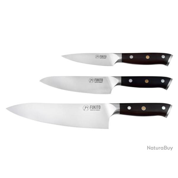 Couteaux Coffret de 3 Fukito Eb�ne X50 office 9cm-universelle 15cm-chef 21cm