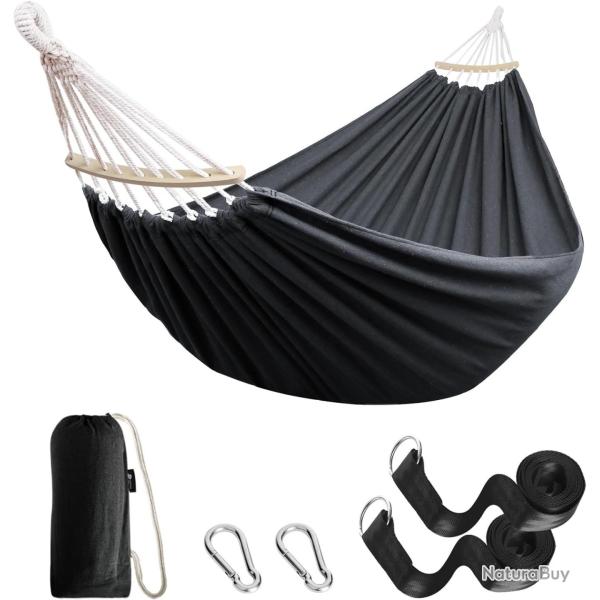 Hamac Ext�rieur 2,70x1,50m Charge 200kg Tige en Bois Courb�e �tui de Transport Camping Gris Fonc�