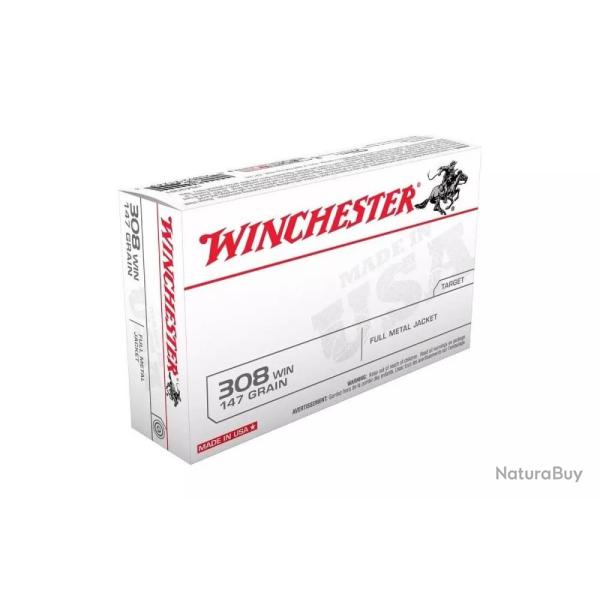Cartouches 308W FMJ USA 147gr Boite de 20