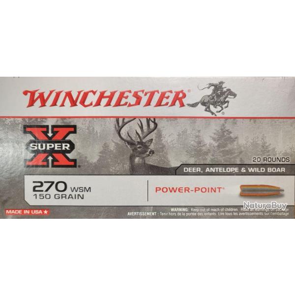 Cartouches Winchester 270WSM Power Point 150 gains Bte de 20