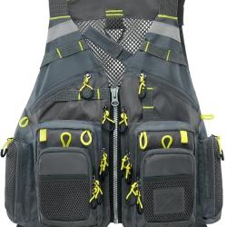 Gilet de P&ecirc;che Plusieurs Poches Ultra L&eacute;ger Taille Unique Bandes R&eacute;fl&eacute;chissantes R&eacute;glable Gris
