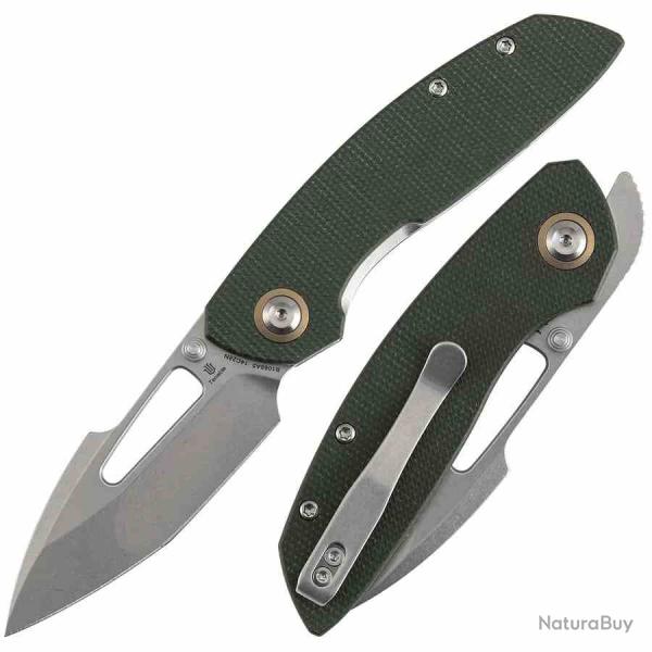 Couteau Tenable Link Green Lame Harpoon Acier 14C28N Manche Micarta Liner Lock B1068A5
