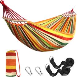 Hamac d'Ext&eacute;rieur 2,70x1,50m avec Tige en Bois Courb&eacute;e Charge 200kg &Eacute;tui de Transport Camping Orange