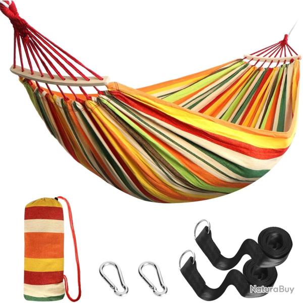 Hamac d'Ext�rieur 2,70x1,50m avec Tige en Bois Courb�e Charge 200kg �tui de Transport Camping Orange