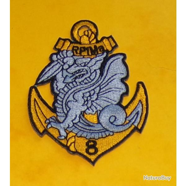 TISSU PATCH :  8� REGIMENT PARACHUTISTES INFANTERIE DE MARINE AVEC FOND GRIS  , DIAMETRE 9 CM , BON