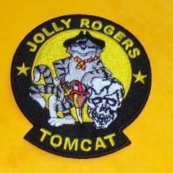 TISSU PATCH : TOMCAT , JOLLY ROGERS , ARMEE DE L'AIR DES ETATS UNIS  , DIAMETRE 9 CM , BON ETAT VOIR