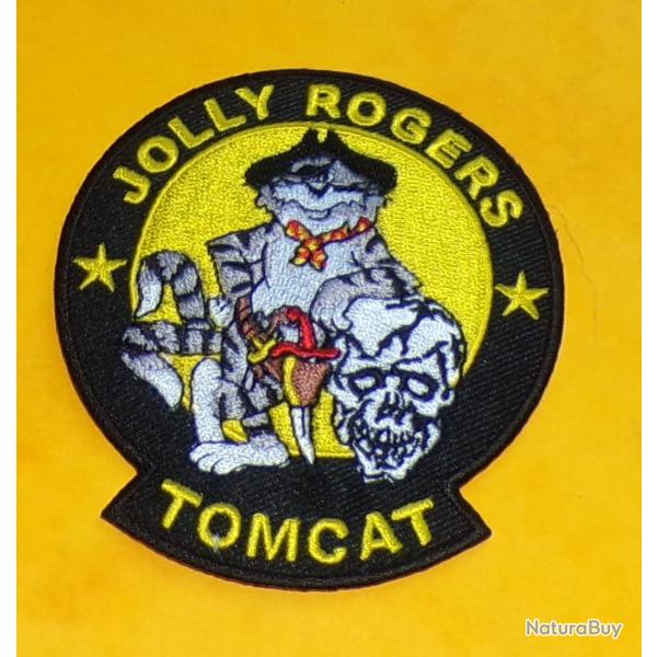 TISSU PATCH : TOMCAT , JOLLY ROGERS , ARMEE DE L'AIR DES ETATS UNIS  , DIAMETRE 9 CM , BON ETAT VOIR