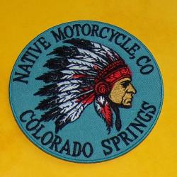 TISSU PATCH : NATIVE MOTORCYCLE , CO , COLORADO SPRINGS  , DIAMETRE 9 CM , BON ETAT VOIR PHOTO . POU