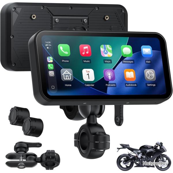 �cran Moto CarPlay 6 Pouces A622, CarPlay et Android Auto sans Fil, �cran Tactile �tanche IP67, TPMS