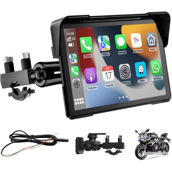 �cran Carplay Moto 7" sans Fil pour CarPlay et Android Auto avec D�tection de la Pression des Pneus,