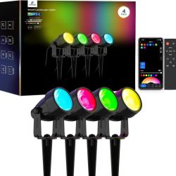Spot LED Ext&eacute;rieur RGBW 12W, 4 Pi&egrave;ces Lampes Intelligentes avec Contr&ocirc;le Vocal Alexa, 24V &Eacute;tanche IP