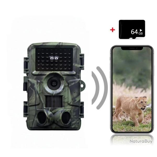 Cam�ra de Chasse WiFi 60MP 4K Sony Vision Nocturne 30m PIR 20m IP66 Pi�ge Photo Faune PR4000W 64 Go