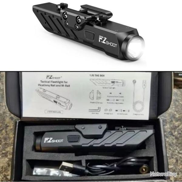 Lampe Tactique 1700 Lumens M-Lok Rail Picatinny *Ench�re* Rechargeable Magn�tique Airsoft Chasse