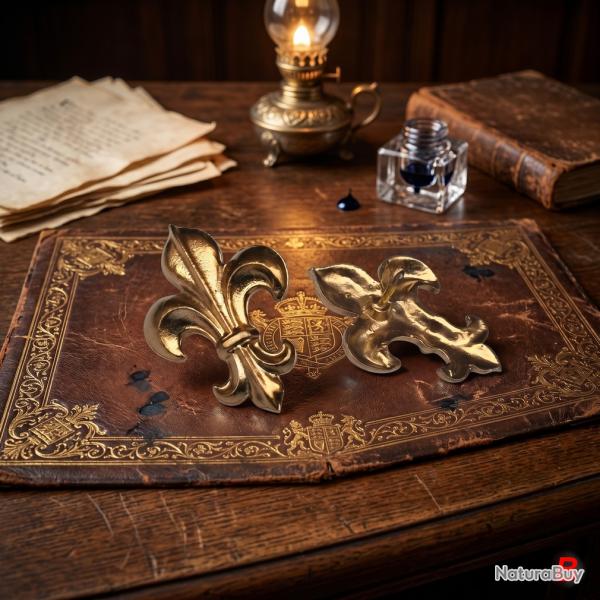 Fleur de Lys dor�e en m�tal - Fixation de type pin's Hauteur : 30 mm