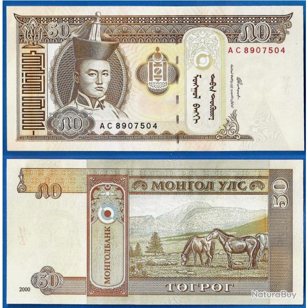 Mongolie 50 Tugrik 2000 Sukhe Bataar Cheval Animal Billet Neuf