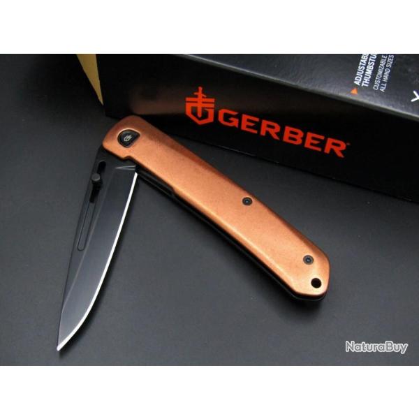 Couteau Gerber Affinity Copper Lame Drop Point Acier D2 Black Manche Cuivre Frame Lock G1068144