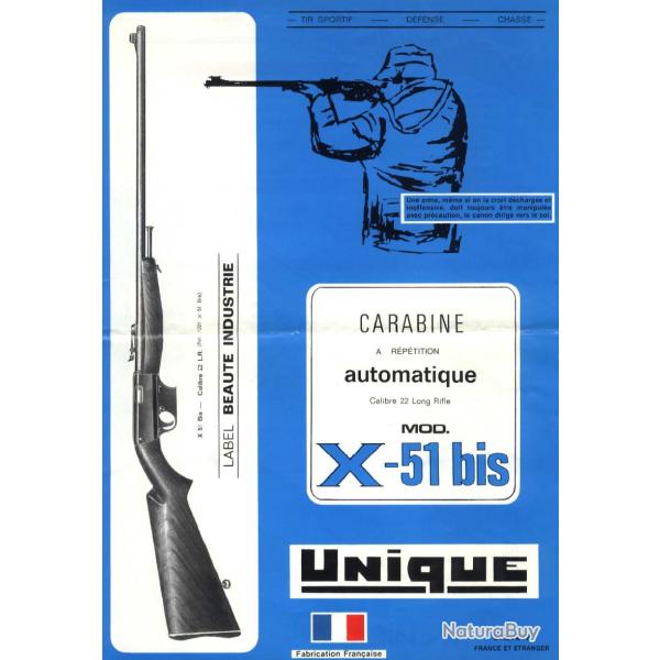 Scan du manuel d'utilisation carabine Unique X51 bis 22 LR semi auto
