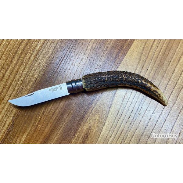 OPINEL N8 CUSTOM ARTISANAL UNIQUE MANCHE POINTE BOIS DE CERF