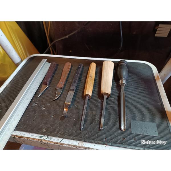 Lot outils professionnels petites sculpture sur bois coupe rasoir
